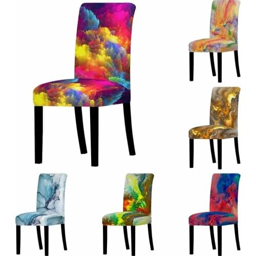Colorful Ink Painting Chair Seat Cover Home Table Dinner Seat Case Party Stretch Removable Marbling Decor Anti-Dirty Chair Case