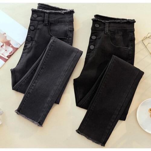 Black High Waist Boyfriend Jeans Girls Slim Fit Stretch Skinny Denim Pants Casual Trousers Women Pencil Pants