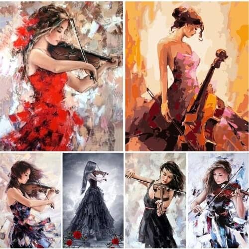 FIYO Diamond Painting Girl Cross Stitch Full Drill Diamond Embroidery Violin Mosaic Wall Decoration Cross Stitch Handmade Gift