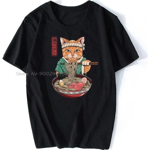 Cotton Personality Fashion Mens And Womens T-shirt Summer New Style Japanese Sushi Lucky Cat Print Harajuku Casual Street tee
