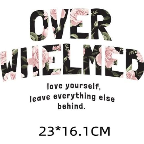 Hot Letters Proverbs Rose Flower Silhouette Heat Transfer DIY Iron Vinyl Patch Stickers on Womens T-shirts Washable