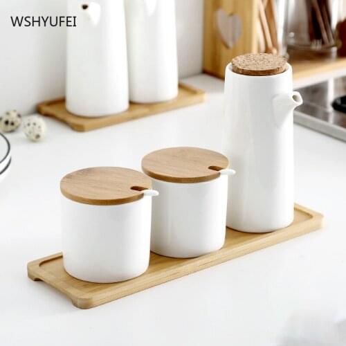 Japanese style household kitchen ceramic seasoning bottle soy sauce pot vinegar pot seasoning box salt bowl sugar bowl set