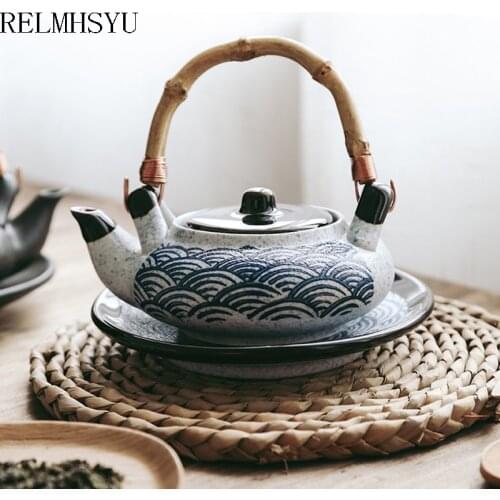 RELMHSYU Japanese Style Retro Ceramic Seafood Soup Small Teapot Water Cup Steaming Pot Cuisine Single Restaurant Household Set