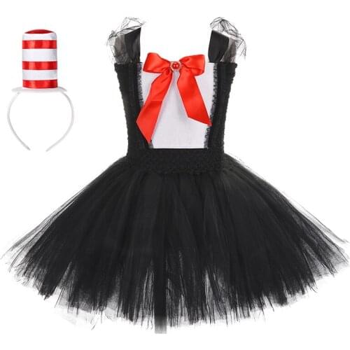 Girls Circus Magician Costume With Hat Headband Kids Black Red Bow Sorcerer Birthday Party Tutu Dress For Halloween Carnival