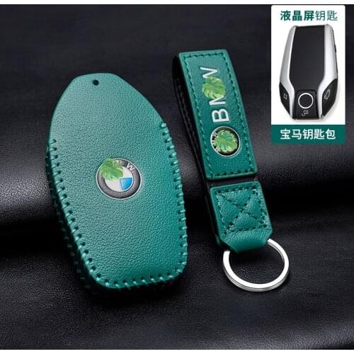 Top Layer Leathe Car Key Case Cover Shell Bag For BMW LCD Touch Screen 730Li 740 New X6 X7 535Le GT630 Car Keychain Decoration