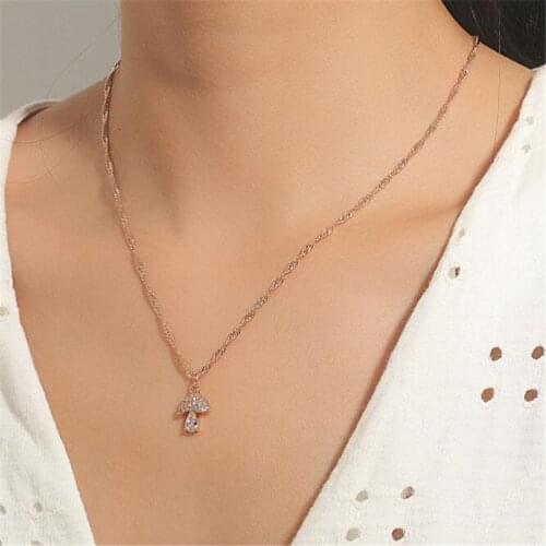 Creative Female Crystal Mushroom Necklace Gold And Silver Color Clavicle Necklace Fashion Womens Jewelry