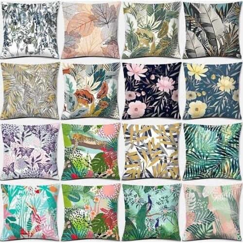 Flowers and Plants Print Square Peach Skin Pillowcase Rainforest Pattern Home Decoration Car Sofa Cushion Cover 45cmx45cm