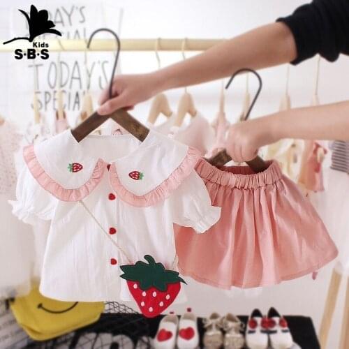 2021 Summer Childrens Clothes Baby Girls Set Stawberry Shirt and Skirt Two-piece Set Fashion Style Cute Princess Suit Free Bag