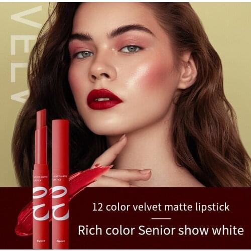 12 Colors Lipstick Matte Velvet Long Lasting Waterproof Lipstains Sexy Shiny Red Cosmetics Pigment Profissional Lip Makeup TSLM1