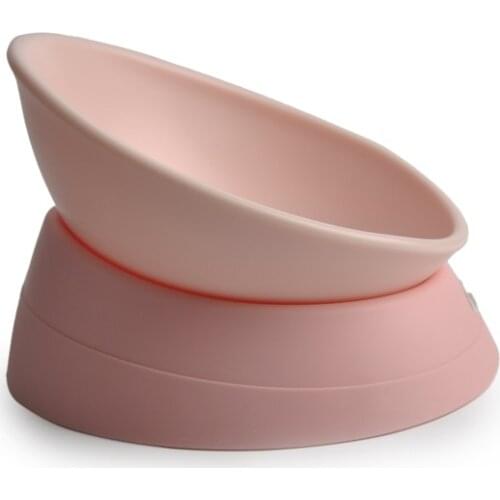 Cat Dog Bowl 15 Degrees Silica Gel Cat Bowl Safeguard Neck Puppy Cats Feeder Non-slip Crashworthiness Base Pet Bowls