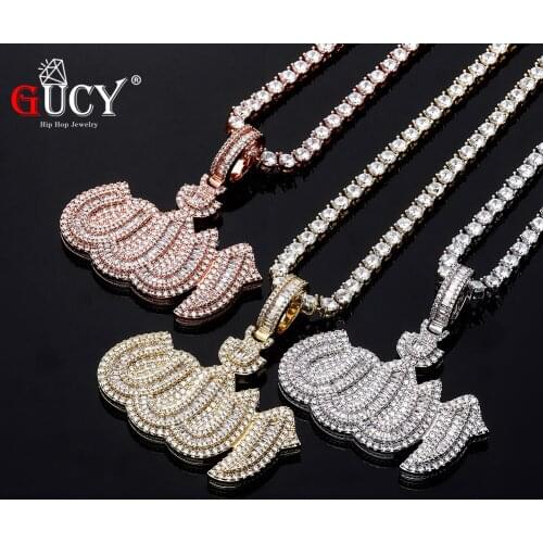 GUCY Fashion Pendant Necklaces With Tennis Chain Bling AAA Cubic Zircon Mens Hip hop Jewelry For Gift