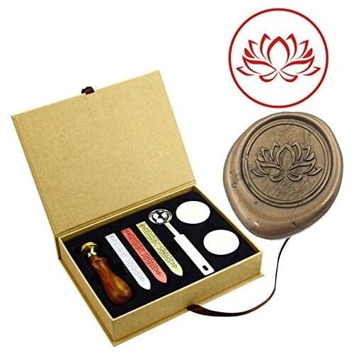 Yoga Lotus Wax Seal Stamps Kit Custom Wedding Party Invitation Envelope Sealing Wax Stamps Wooden Handle Brass Head