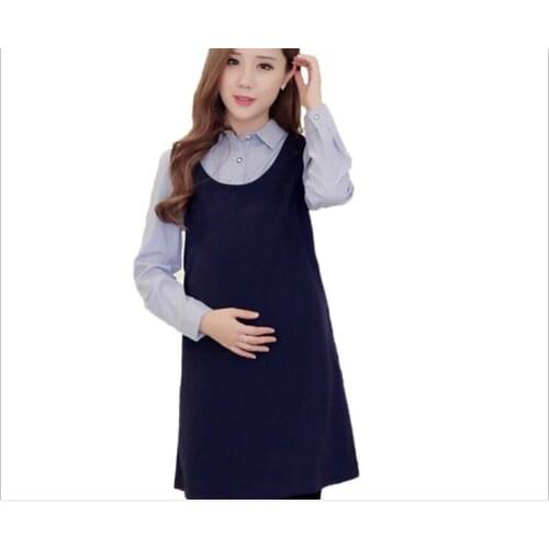 New Autumn Winter Keep warm Fashion Maternity Dress Plaid Vest Dress + blue Knitted Shirts for Pregnant Women Pregnancydresses