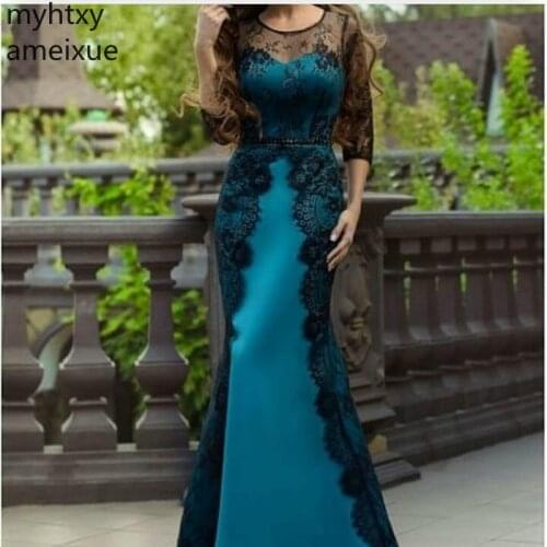 New Arrival Black Lace Custom Plus Size Evening Gown Dresses For Women 2020 Muslim Dress Formal Robe De Soiree Gowns Avondjurk