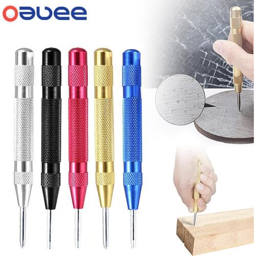 Oauee Automatic Center Punch 5'' Center Pin Spring Loaded Marking Starting Holes Wood Press Dent Marker Woodwork Tool Drill Bit