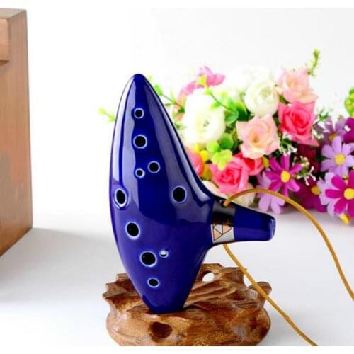 Ocarina Classical Blue 12 Holes Ocarina Alto C Music Instrument Bright Glaze Pottery Woodwind Instrument
