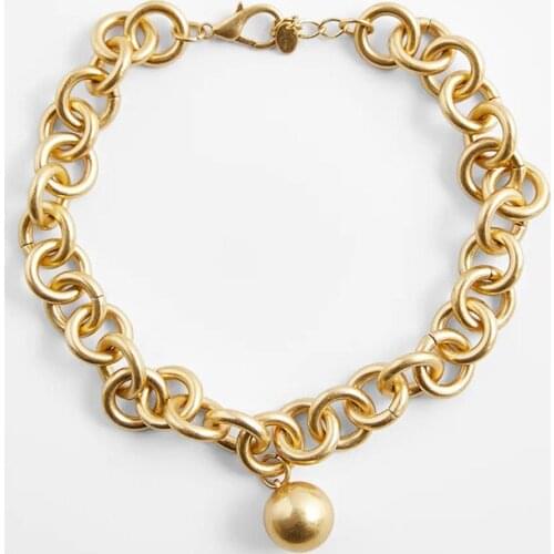 ZA Necklace Fashion Simple Gold Color Metal O-chain Chunky Necklaces For Women Punk Style Geometric Ball Pendants Necklace Gift