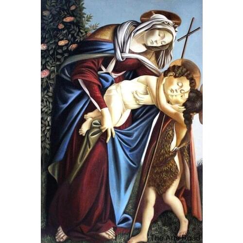 Portrait Canvas Painting Madonna and Child and the Young St John the Baptist by Sandro Botticelli Fine Art Handpainted