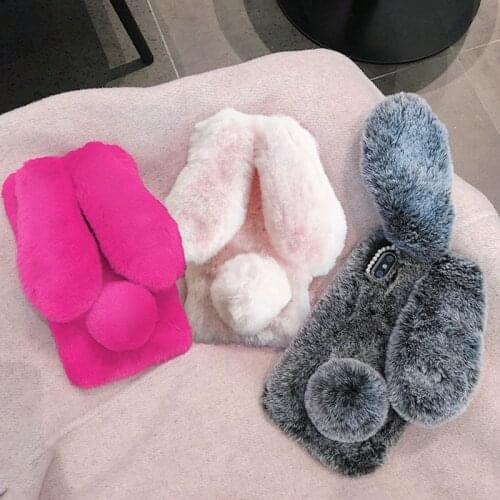 Ute Rabbit Ears Fluffy Case Cover For iPhone 12 Pro 11 Pro Max 12 Mini X XS Max XR 8 7 Plus Bunny Plush Fur Soft Silicone Cases