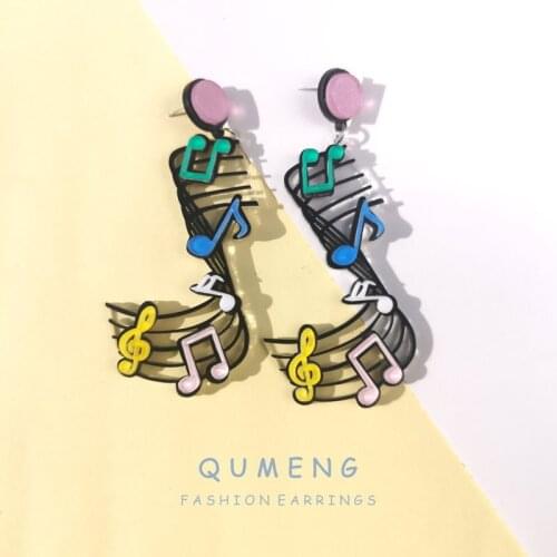 QUMENG Personality Notes Music Colorful Acrylic Earrings Women Accessory Jewelry 2020 Gift Factory Direct Sale