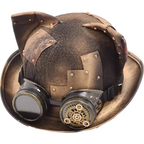 Steampunk Hats Gothic Cat Ear goggles Bowler Topper Fedora Party Festival Accessories