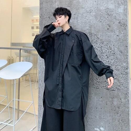 S-6XL!!2020 black irregular flap silhouette flapping art shirt popular logo mens slits white shirt