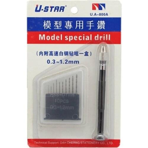U-STAR UA-90800A Pin Vise & Drill Bits Kit, 11 in 1, With 0.3~1.2mm Drill Bits,Hobby Tools