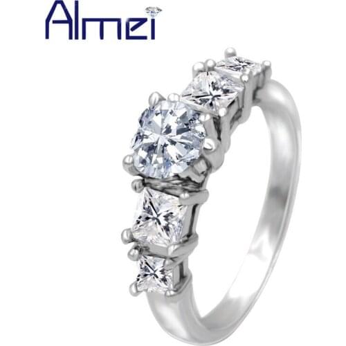 Almei 2018 Silver Rings for Women Wedding Female Heart CZ Stone Anel New Year Christmas Gift Vintage Jewelry Anelli Bague Y140