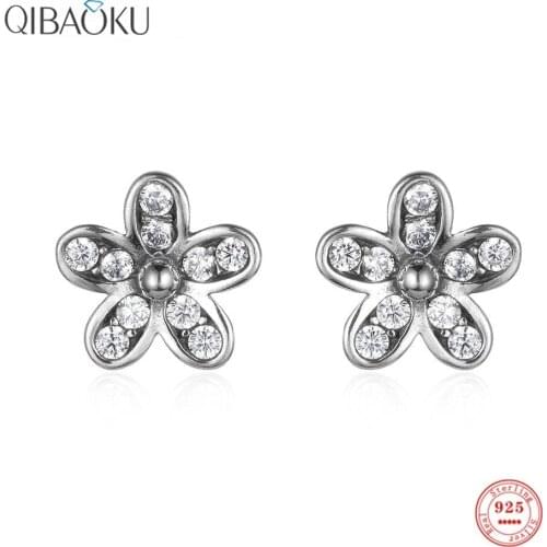 Sterling Silver 925 Earrings Flower Shape Zircon Stud Earrings for Women Gift Sweet Luxury Ear Jewelry for Party