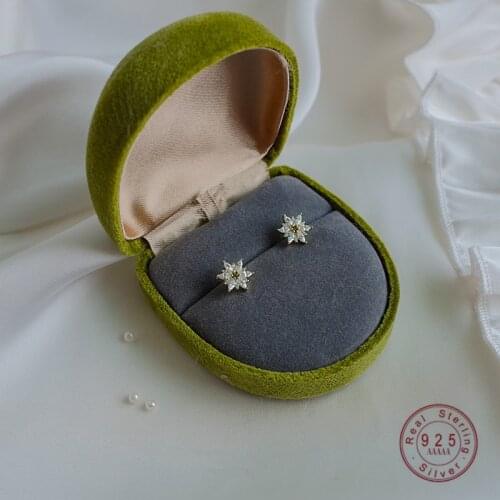 HI MAN 925 Sterling Silver Plated 14K Gold Korean Crystal Flower Stud Earrings Women High Quality All-match Jewelry