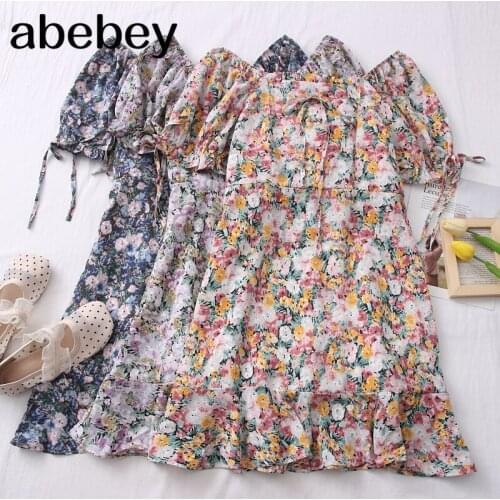 Vintage Floral Print Maxi Dress Women Boho shourt Sleeve v-neck Collar Casual Shirt Dresses Robe