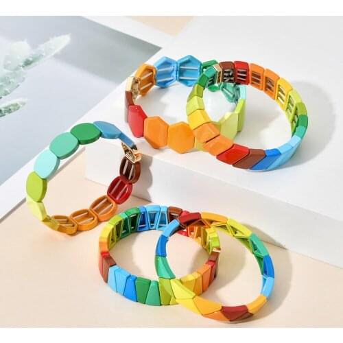 ZMZY Hot Fashion Multicolor Enamel Beads Elasticity Charm Bracelets Colorful Fashion Bangles For Women Stacking Tile Bracelet