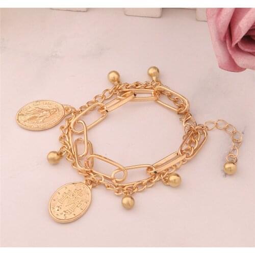 Zuowen Vintage Hot Coins Bells Thick Chain Bracelets For Women Bohemian Beaded Charms Bangle Bracelets Statement Gifts Jewelry