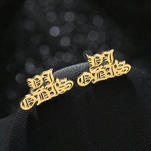 1 Pair Personalized Custom Name Earrings For Women Customize Initial Cursive Nameplate Stud Earring Gift For Best Friend Girls