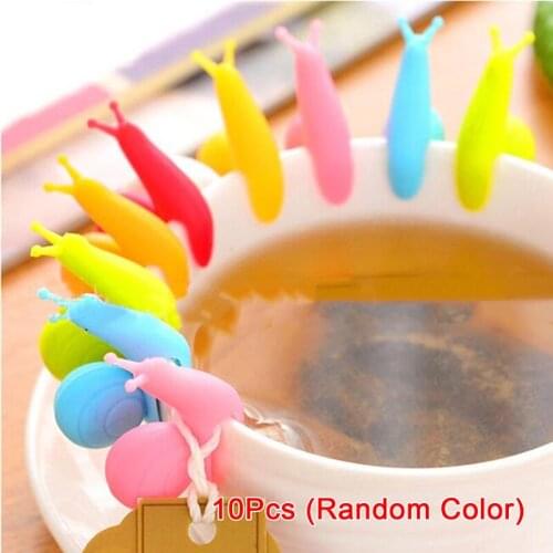 10 Pieces Cute Candy Colors Exquisite Snail Shape Silicone Tea Bag Holder Tea Tools Random Color