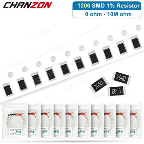 100Pcs/lot 1206 1% High Precision SMD Resistor 0 1 10 100 220 330 1K 2.2K 27K 33K 82K 150K Ohm 3K3 5K6 6K8 4R7 1/4W Resistance
