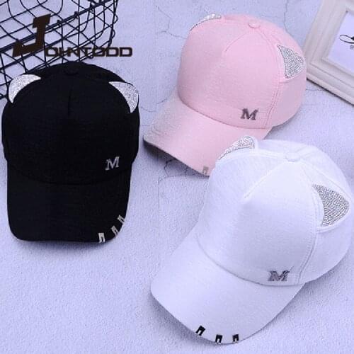 2021 Fashion Womens Summer Fall Hat Cute Sequined Cat Ears Solid Color Baseball Cap with M Letter Outdoors Party Baseball Hat