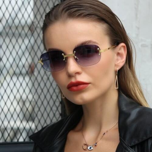 2021 Rimless Sunglasses Womens Trendy Steampunk Small Glasses S31442 Box Sunglasses Men