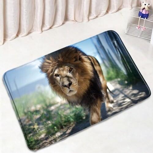 3D Animal Printed Bathroom Mats Lion Africa Wildlife Leopard Non-Slip Carpet Flannel Home Decor Bath Kitchen Doorway Aisle Rugs