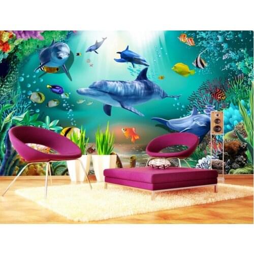 3d mural paintings Underwater World Dolphin Living room TV backdrop bedroom 3d photo wallpaper Home Decoration