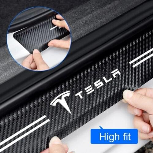 4pcs Car Sticker PU Leather Door Decoration Modification Protection For Tesla Model 3 Model X Model S Model Y Auto Accessories