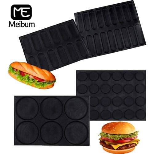 Meibum 4 Types Non Stick Bread Mold Hot Dog Baguette Silicone Mould Hamburger Bun Form Glass Fiber Bakeware Pastry Baking Tools
