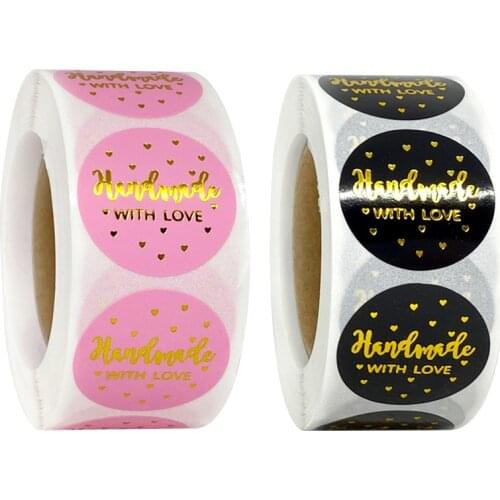 500pcs 1inch Handmade With Love Stickers Round Adhesive Labels Baking wedding party decoration DIY gift Sticker Roll stationery