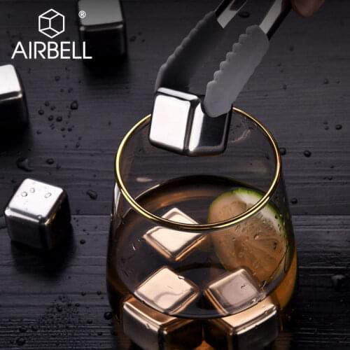 AIRBELL whiskey stones wine Cooler big ice bucket cube tray bar accessory Stainless Steel ball reusable whisky beer glacon tongs