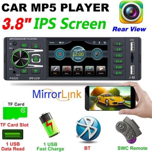 Car Radio 1DIN MP5 player 3.8 Inch Mirror Link SD Card Dual USB IPS Bluetooth Not Touch Screen U Disk Rear Microphone AUX