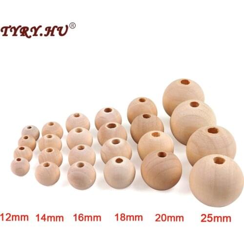 TYRY.HU 20-100PC Wooden Natural Round Loose Beads DIY 12/14/16/18/20/25mm for Bracelet Necklace Accessories Jewelry Making