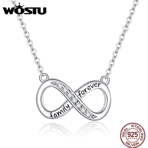 WOSTU Real 925 Sterling Silver Infinity Love Pendant Necklaces Forever Family Cross Design Chain Link For Women Jewelry BKN352