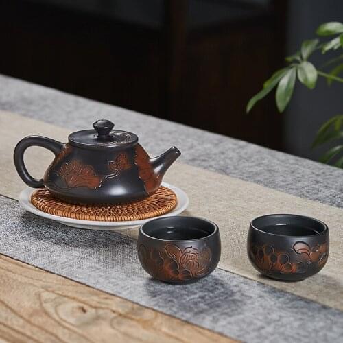 Purple Pottery Teapot Pure Handmade Painted Simple Samovar Chinese Style Kung Fu Tea Set Ceremony Teteras Stove Kettle EI50TP