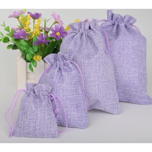 5pcs/lot Purple Color Natural Burlap Hessia Jute Gift Bags Wedding Favor Pouch Drawstring Jewelry Package Christmas Gift Bags