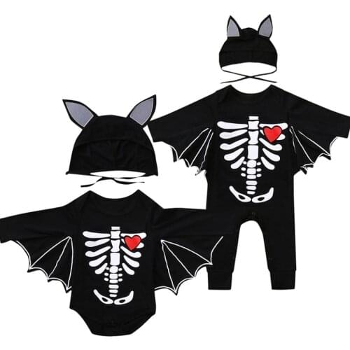 FOCUSNORM 0-24M Newborn Baby Girls Boys Cute Romper Hats 2pcs Outfits Halloween Days Long Bat Sleeve Cartoon Jumpsuits